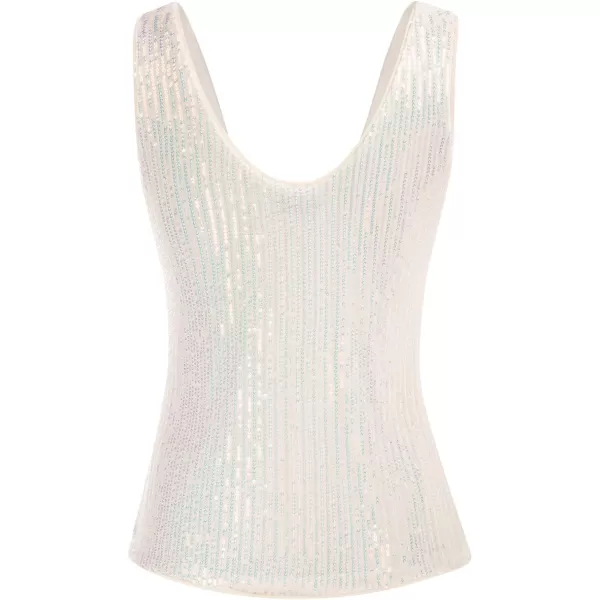 GRACE KARIN Womens Sleeveless Sparkle Sequin Tops VNeck Cami Sexy Club Tank TopIvory