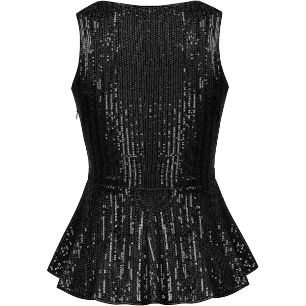 GRACE KARIN Womens Sleeveless Sparkle Sequin Tops VNeck Cami Sexy Club Tank TopPeplumblack