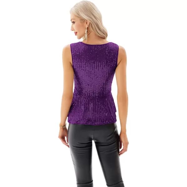 GRACE KARIN Womens Sleeveless Sparkle Sequin Tops VNeck Cami Sexy Club Tank TopPeplumpurple