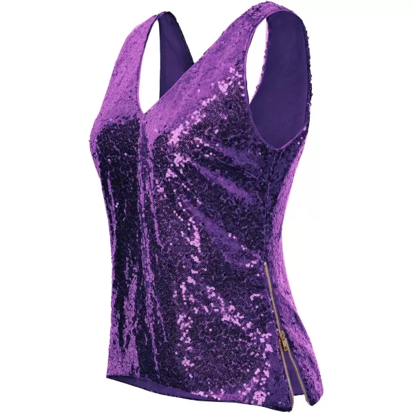 GRACE KARIN Womens Sleeveless Sparkle Sequin Tops VNeck Cami Sexy Club Tank TopPurple