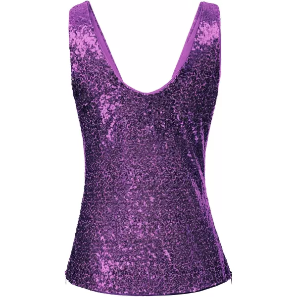 GRACE KARIN Womens Sleeveless Sparkle Sequin Tops VNeck Cami Sexy Club Tank TopPurple