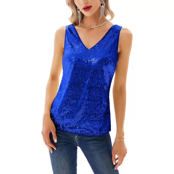 GRACE KARIN Womens Sleeveless Sparkle Sequin Tops VNeck Cami Sexy Club Tank TopRoral Blue