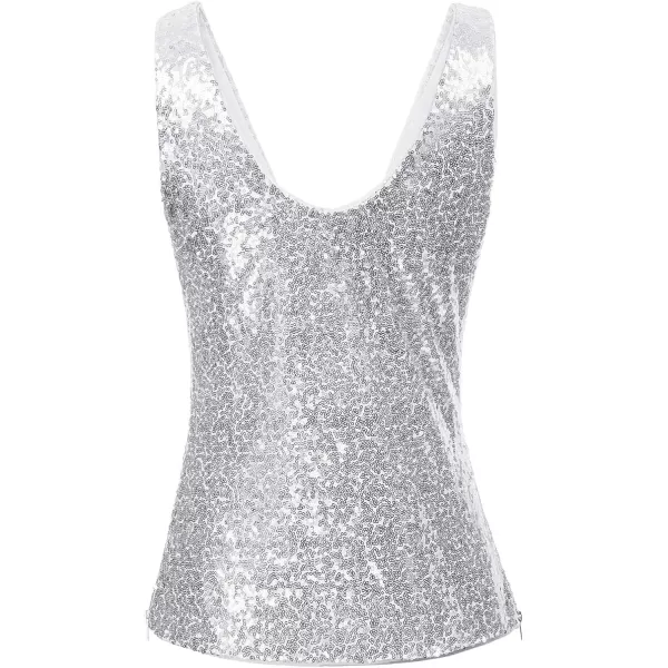 GRACE KARIN Womens Sleeveless Sparkle Sequin Tops VNeck Cami Sexy Club Tank TopSilver