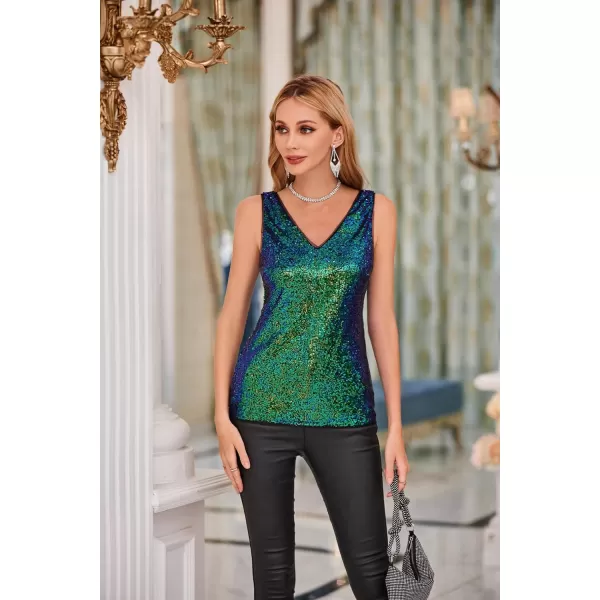 GRACE KARIN Womens Sleeveless Sparkle Sequin Tops VNeck Cami Sexy Club Tank TopTeal