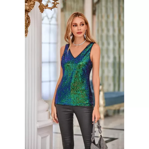 GRACE KARIN Womens Sleeveless Sparkle Sequin Tops VNeck Cami Sexy Club Tank TopTeal