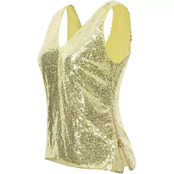 GRACE KARIN Womens Sleeveless Sparkle Sequin Tops VNeck Cami Sexy Club Tank TopTender Yellow