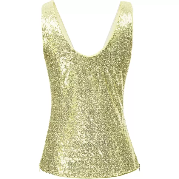 GRACE KARIN Womens Sleeveless Sparkle Sequin Tops VNeck Cami Sexy Club Tank TopTender Yellow