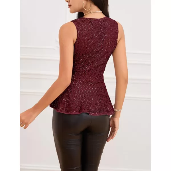 GRACE KARIN Womens Sleeveless Sparkle Sequin Tops VNeck Cami Sexy Club Tank TopWavewine Red