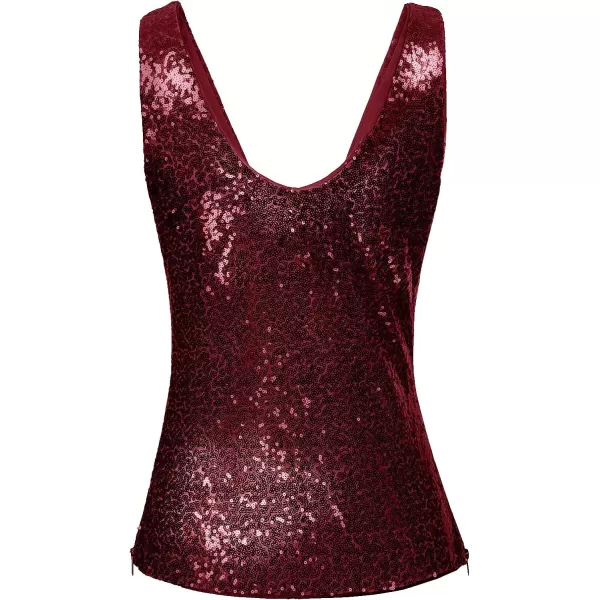 GRACE KARIN Womens Sleeveless Sparkle Sequin Tops VNeck Cami Sexy Club Tank TopWine Red