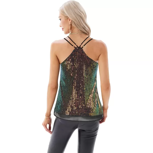 GRACE KARIN Womens Sleeveless Sparkle Shimmer Camisole Vest Double Strap Sequin Tank TopsBlack Colorful