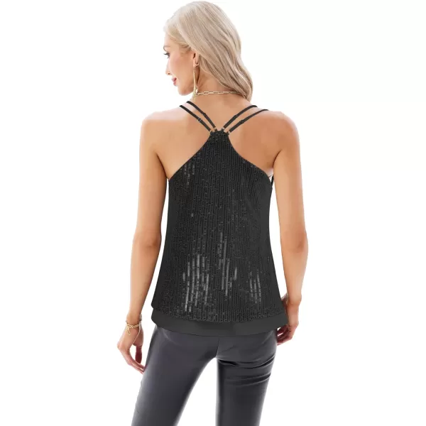 GRACE KARIN Womens Sleeveless Sparkle Shimmer Camisole Vest Double Strap Sequin Tank TopsBlack Double Strap