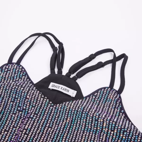 GRACE KARIN Womens Sleeveless Sparkle Shimmer Camisole Vest Double Strap Sequin Tank TopsBlue on Black