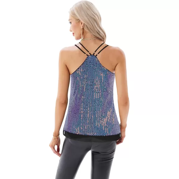 GRACE KARIN Womens Sleeveless Sparkle Shimmer Camisole Vest Double Strap Sequin Tank TopsBlue on Black