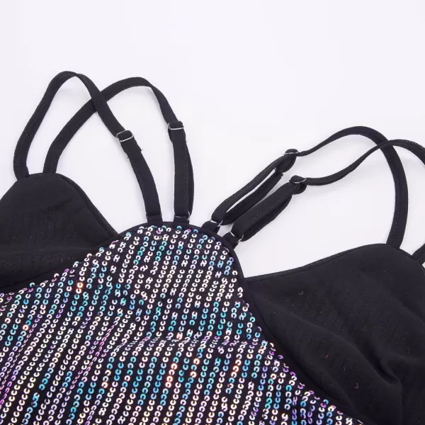 GRACE KARIN Womens Sleeveless Sparkle Shimmer Camisole Vest Double Strap Sequin Tank TopsBlue on Black