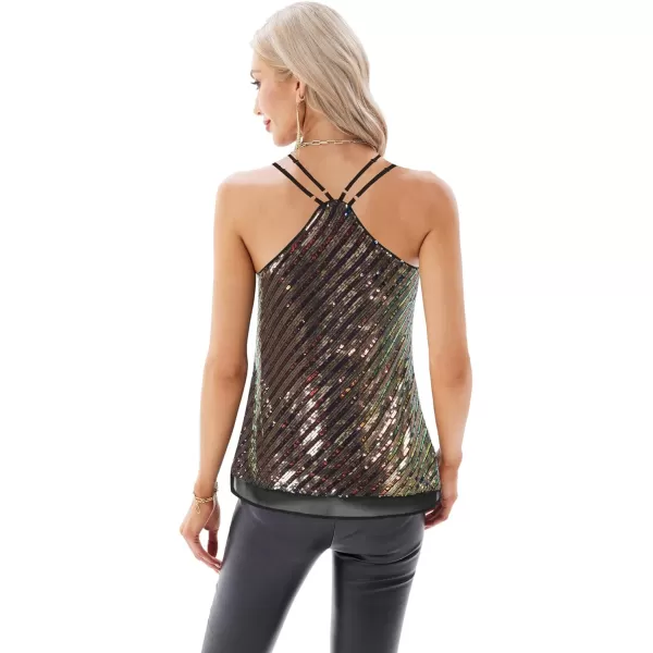 GRACE KARIN Womens Sleeveless Sparkle Shimmer Camisole Vest Double Strap Sequin Tank TopsBluegold