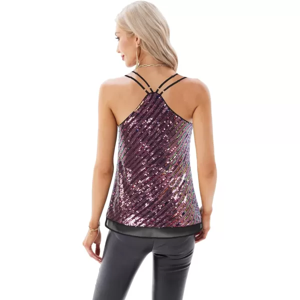 GRACE KARIN Womens Sleeveless Sparkle Shimmer Camisole Vest Double Strap Sequin Tank TopsGold Red