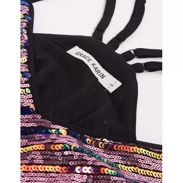 GRACE KARIN Womens Sleeveless Sparkle Shimmer Camisole Vest Double Strap Sequin Tank TopsGold Red