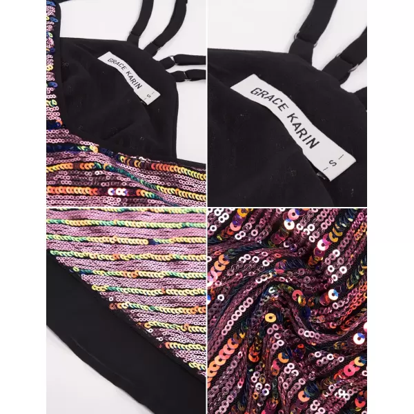 GRACE KARIN Womens Sleeveless Sparkle Shimmer Camisole Vest Double Strap Sequin Tank TopsGold Red