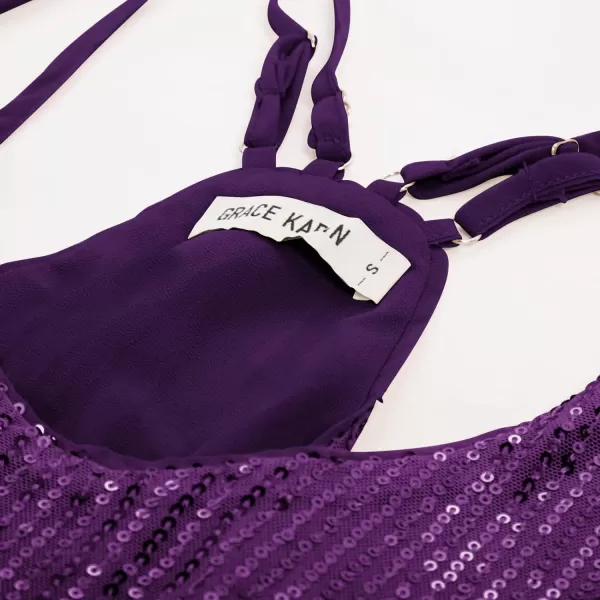 GRACE KARIN Womens Sleeveless Sparkle Shimmer Camisole Vest Double Strap Sequin Tank TopsPurple