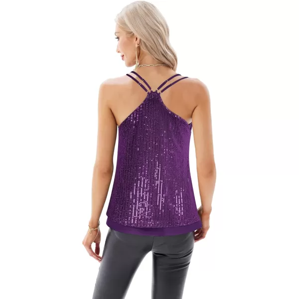 GRACE KARIN Womens Sleeveless Sparkle Shimmer Camisole Vest Double Strap Sequin Tank TopsPurple