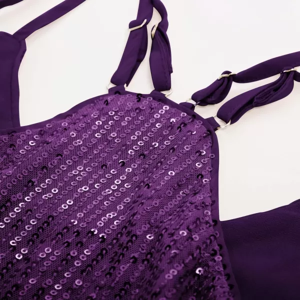GRACE KARIN Womens Sleeveless Sparkle Shimmer Camisole Vest Double Strap Sequin Tank TopsPurple