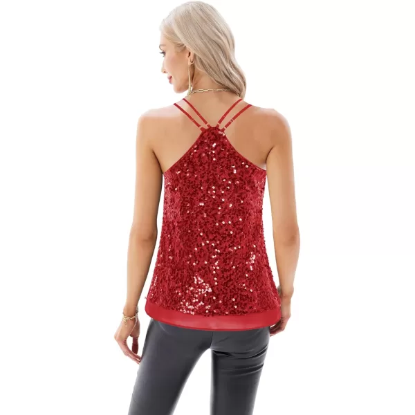 GRACE KARIN Womens Sleeveless Sparkle Shimmer Camisole Vest Double Strap Sequin Tank TopsRed Double