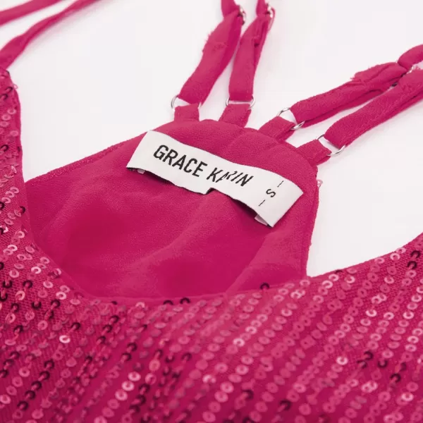 GRACE KARIN Womens Sleeveless Sparkle Shimmer Camisole Vest Double Strap Sequin Tank TopsRose Red