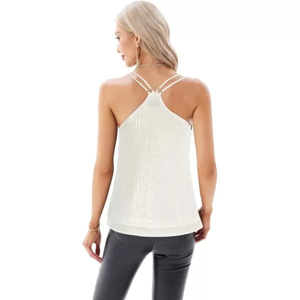 GRACE KARIN Womens Sleeveless Sparkle Shimmer Camisole Vest Double Strap Sequin Tank TopsWhite Double Strap