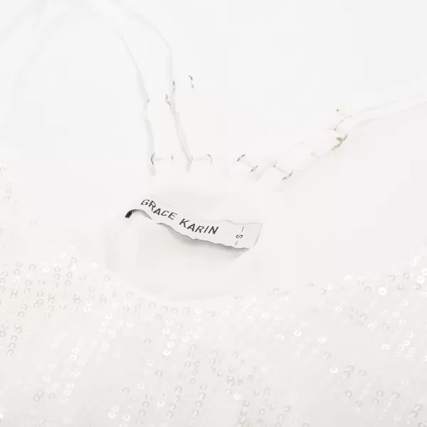 GRACE KARIN Womens Sleeveless Sparkle Shimmer Camisole Vest Double Strap Sequin Tank TopsWhite Double Strap