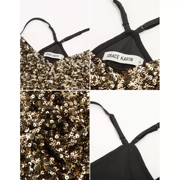 GRACE KARIN Womens Sleeveless Sparkle Shimmer Camisole Vest Sequin Tank TopsBlack Gold