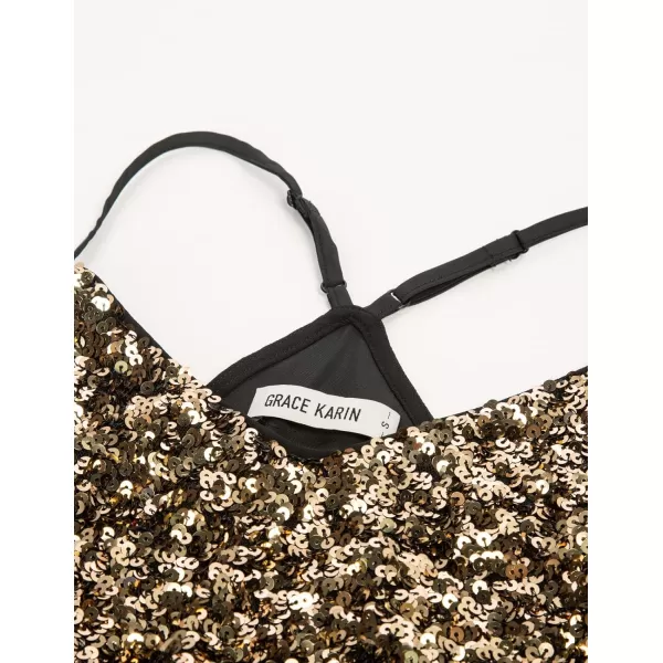 GRACE KARIN Womens Sleeveless Sparkle Shimmer Camisole Vest Sequin Tank TopsBlack Gold