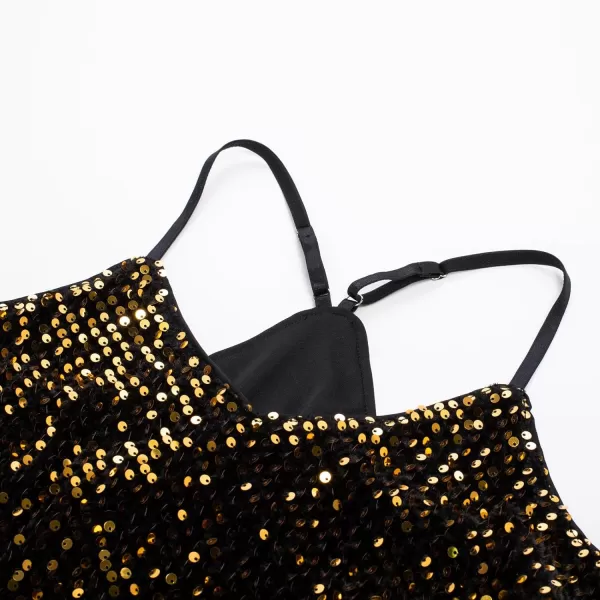 GRACE KARIN Womens Sleeveless Sparkle Shimmer Camisole Vest Sequin Tank TopsBlackgold