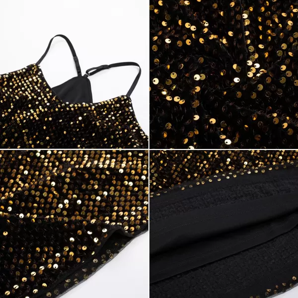 GRACE KARIN Womens Sleeveless Sparkle Shimmer Camisole Vest Sequin Tank TopsBlackgold