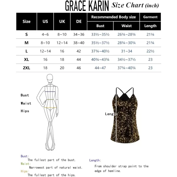 GRACE KARIN Womens Sleeveless Sparkle Shimmer Camisole Vest Sequin Tank TopsBlackgold