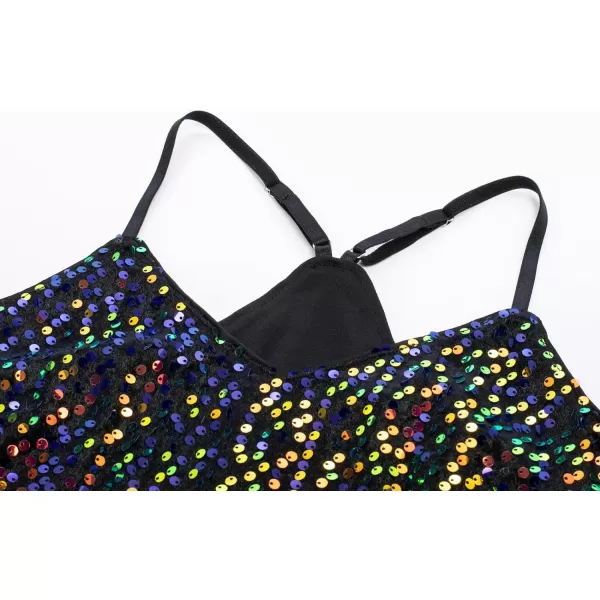 GRACE KARIN Womens Sleeveless Sparkle Shimmer Camisole Vest Sequin Tank TopsColorful Black