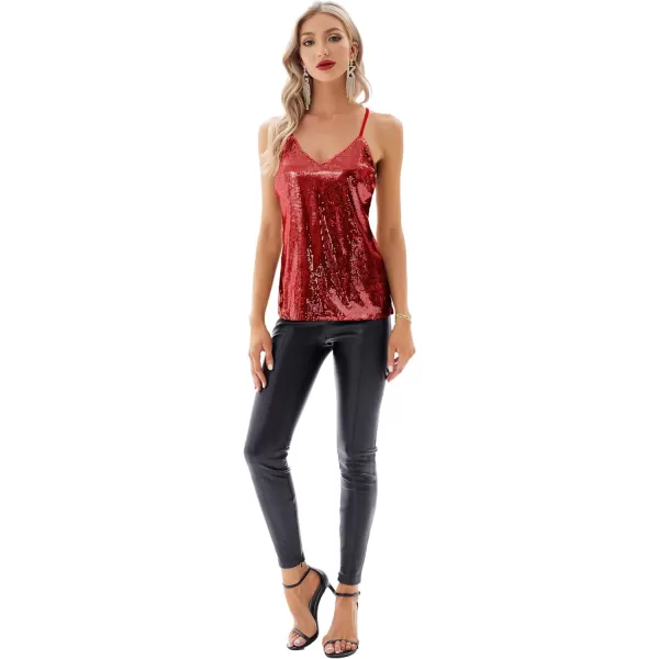 GRACE KARIN Womens Sleeveless Sparkle Shimmer Camisole Vest Sequin Tank TopsRed