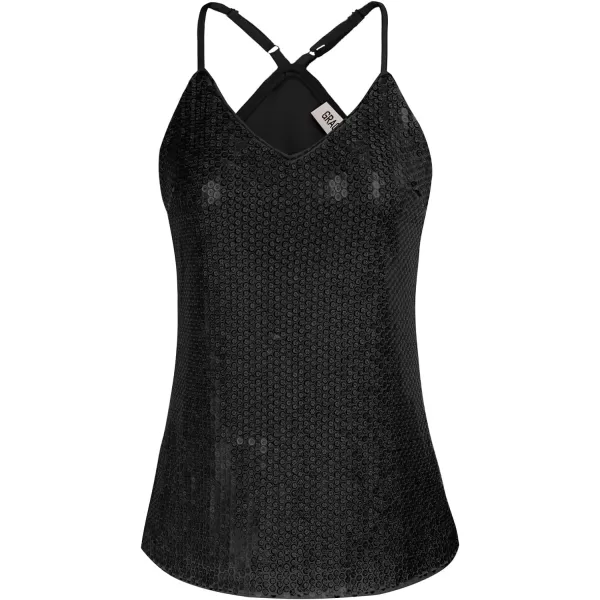 GRACE KARIN Womens Sleeveless Sparkle Shimmer Camisole Vest Sequin Tank TopsSequin Black