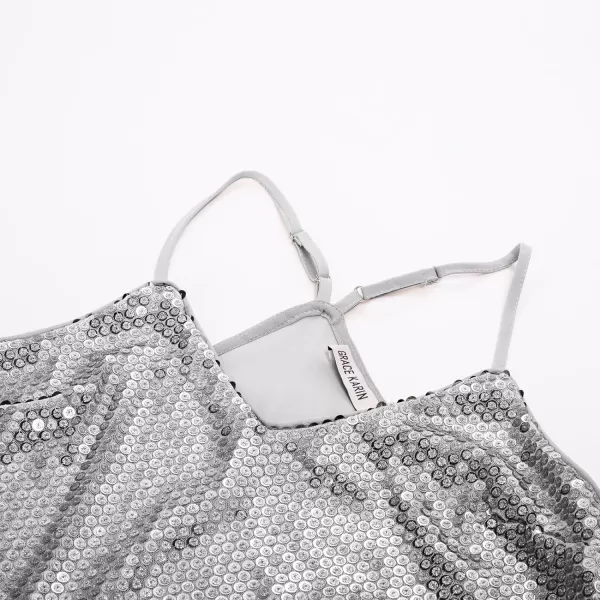 GRACE KARIN Womens Sleeveless Sparkle Shimmer Camisole Vest Sequin Tank TopsSilver White