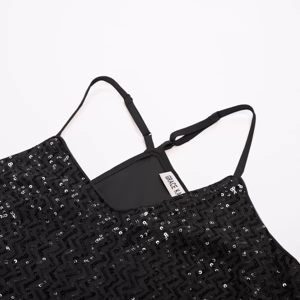 GRACE KARIN Womens Sleeveless Sparkle Shimmer Camisole Vest Sequin Tank TopsWavy Black