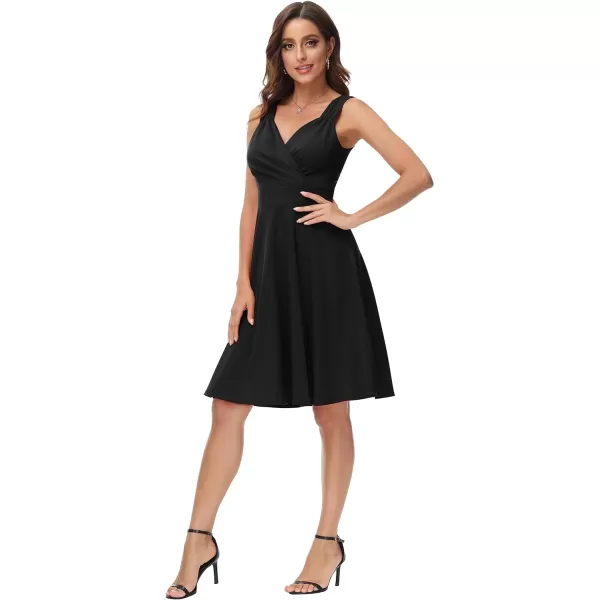 GRACE KARIN Womens Sleeveless Wrap VNeck Aline Bridesmaid Cocktail Party DressBlack