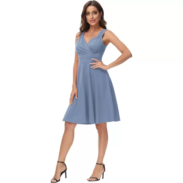 GRACE KARIN Womens Sleeveless Wrap VNeck Aline Bridesmaid Cocktail Party DressBluegray