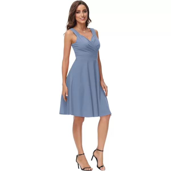 GRACE KARIN Womens Sleeveless Wrap VNeck Aline Bridesmaid Cocktail Party DressBluegray