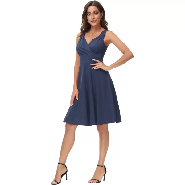GRACE KARIN Womens Sleeveless Wrap VNeck Aline Bridesmaid Cocktail Party DressDark Blue