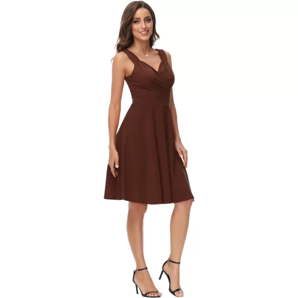 GRACE KARIN Womens Sleeveless Wrap VNeck Aline Bridesmaid Cocktail Party DressDark Brown