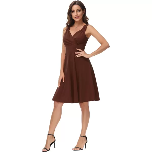 GRACE KARIN Womens Sleeveless Wrap VNeck Aline Bridesmaid Cocktail Party DressDark Brown