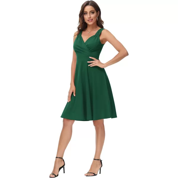 GRACE KARIN Womens Sleeveless Wrap VNeck Aline Bridesmaid Cocktail Party DressDark Green