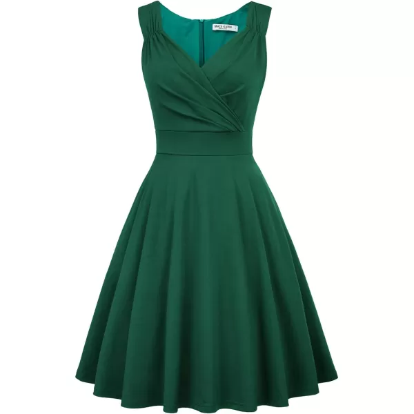 GRACE KARIN Womens Sleeveless Wrap VNeck Aline Bridesmaid Cocktail Party DressDark Green