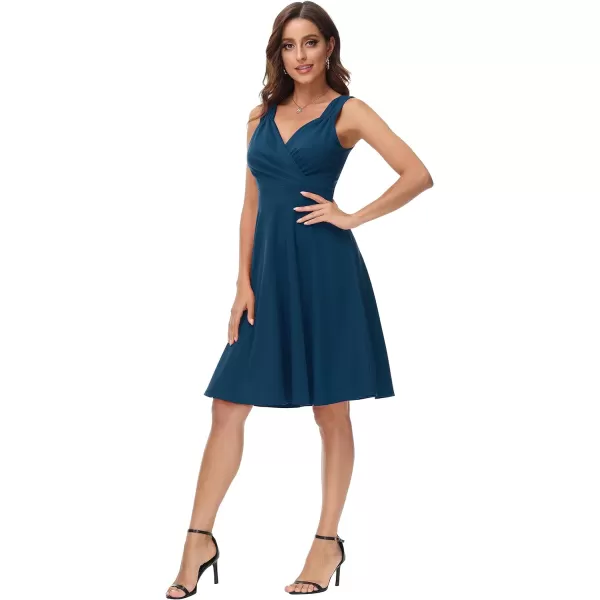 GRACE KARIN Womens Sleeveless Wrap VNeck Aline Bridesmaid Cocktail Party DressDark Lake Blue