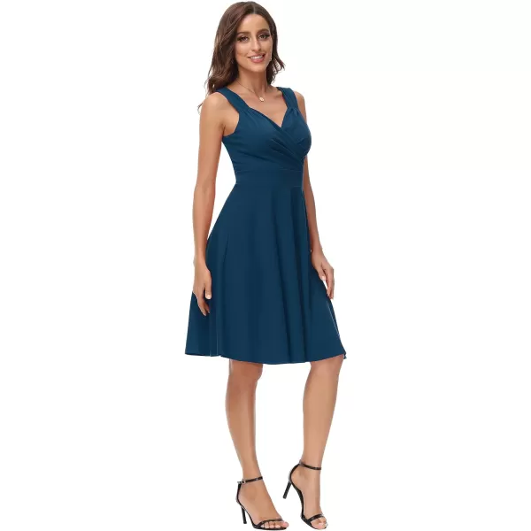 GRACE KARIN Womens Sleeveless Wrap VNeck Aline Bridesmaid Cocktail Party DressDark Lake Blue