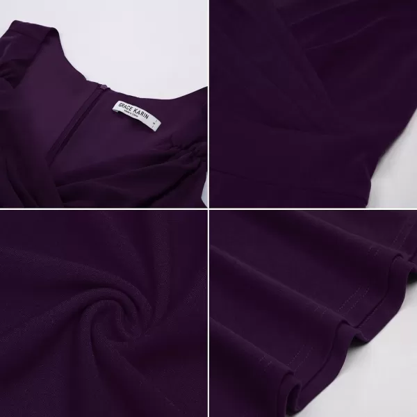 GRACE KARIN Womens Sleeveless Wrap VNeck Aline Bridesmaid Cocktail Party DressDark Purple